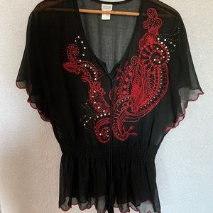 Charming Charlie, black sheer blouse.